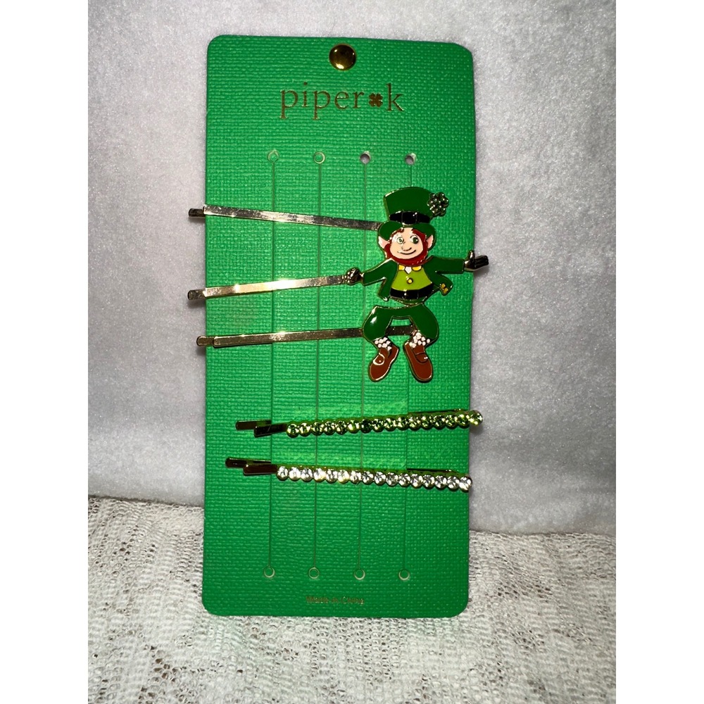 Piper K St Patrick's Day Leprechaun Hair Pins Rhinestone Bobby Pins